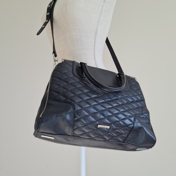 Rebecca Minkoff Amorous Satchel Black Leather Quilted Bowler Bag Handbag Luxe - Picture 9 of 14